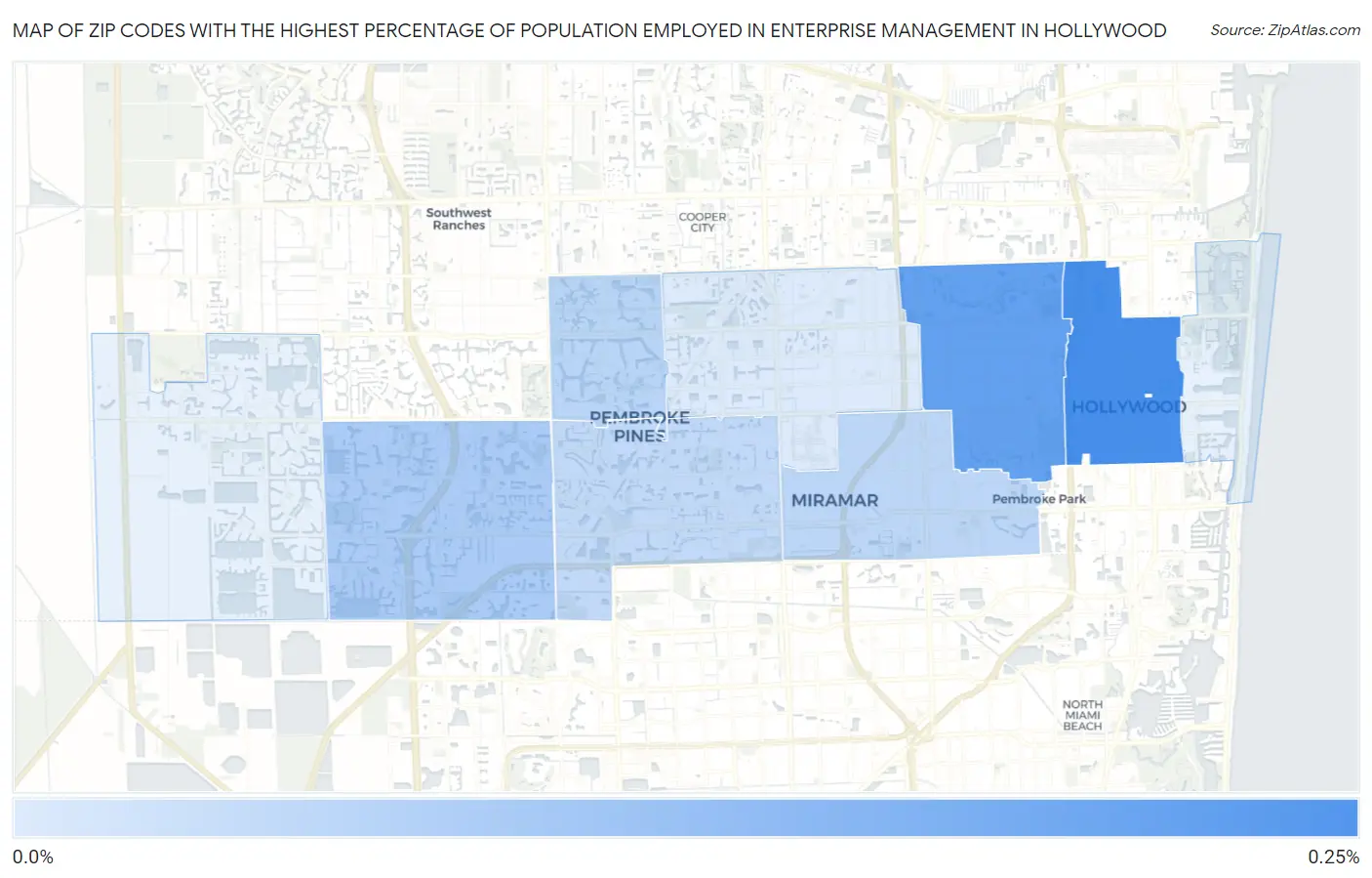 Zip Codes with the Highest Percentage of Population Employed in Enterprise Management in Hollywood Map
