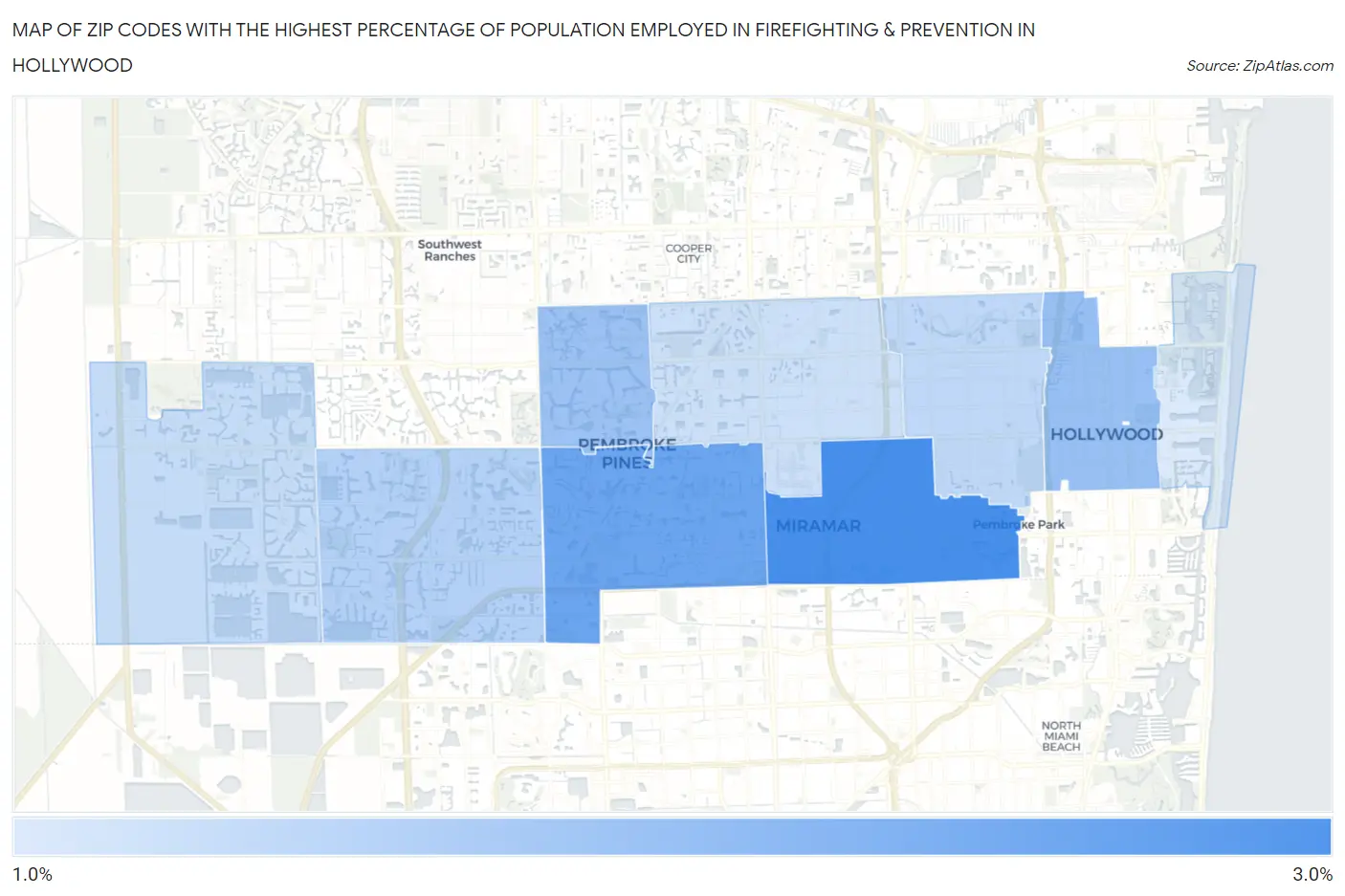 Zip Codes with the Highest Percentage of Population Employed in Firefighting & Prevention in Hollywood Map