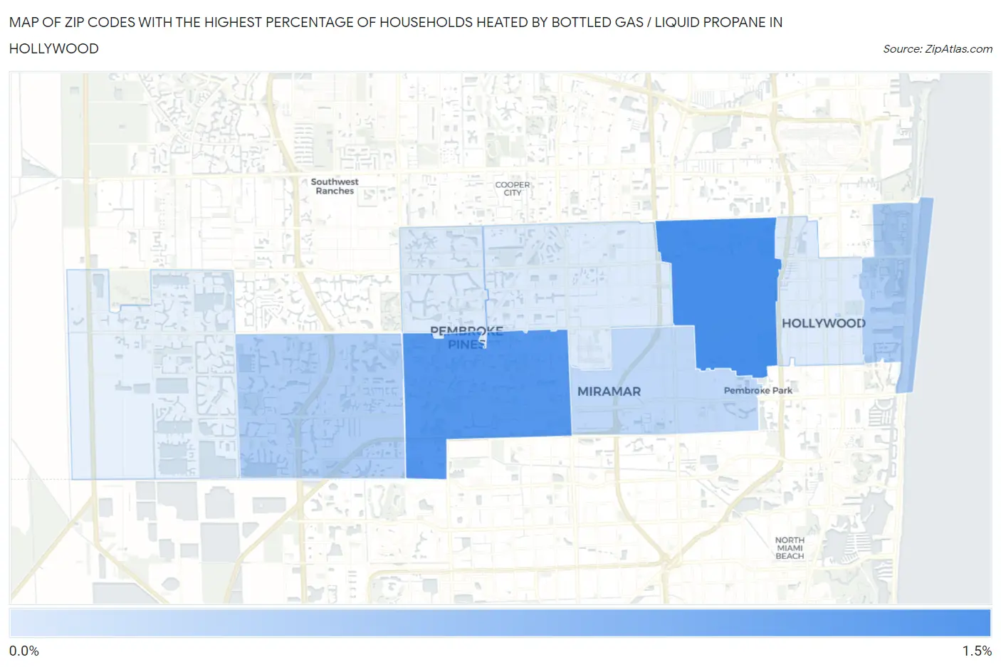 Zip Codes with the Highest Percentage of Households Heated by Bottled Gas / Liquid Propane in Hollywood Map