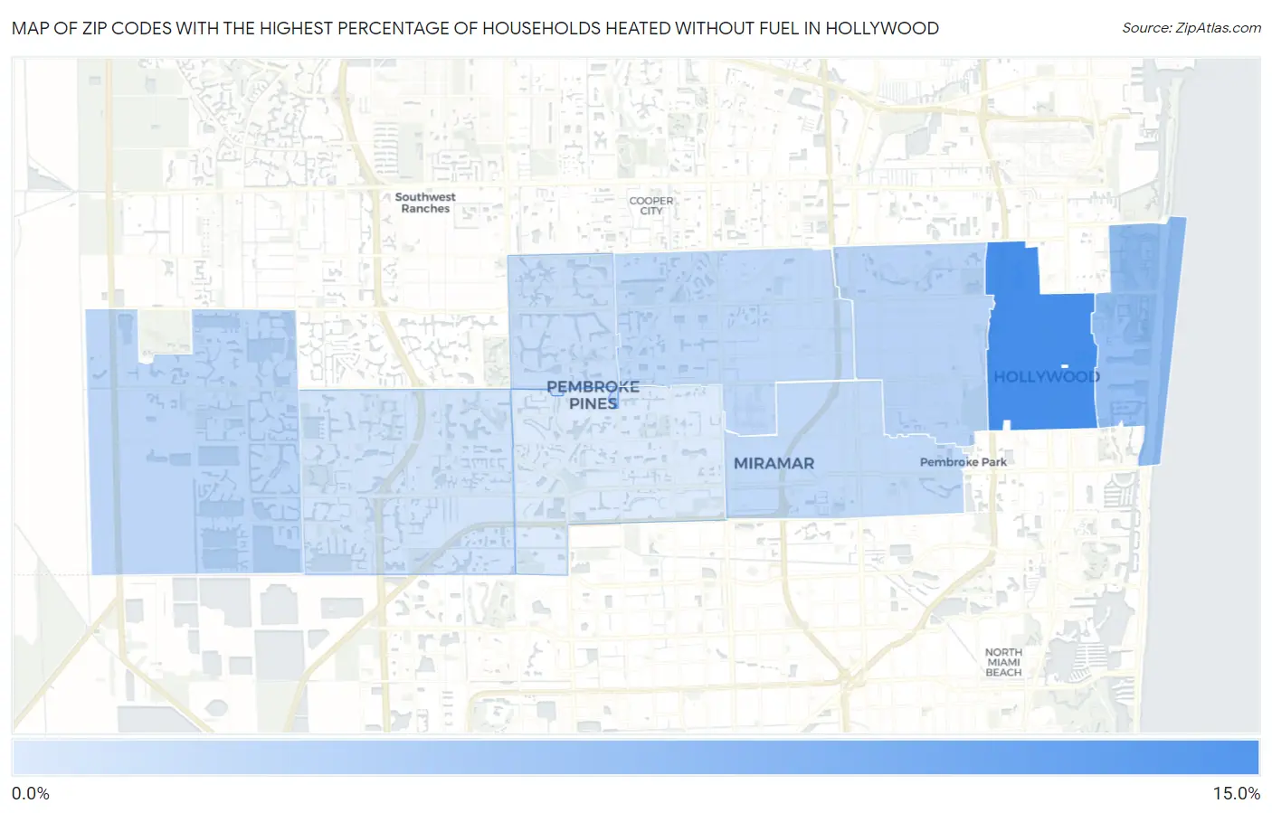 Zip Codes with the Highest Percentage of Households Heated without Fuel in Hollywood Map