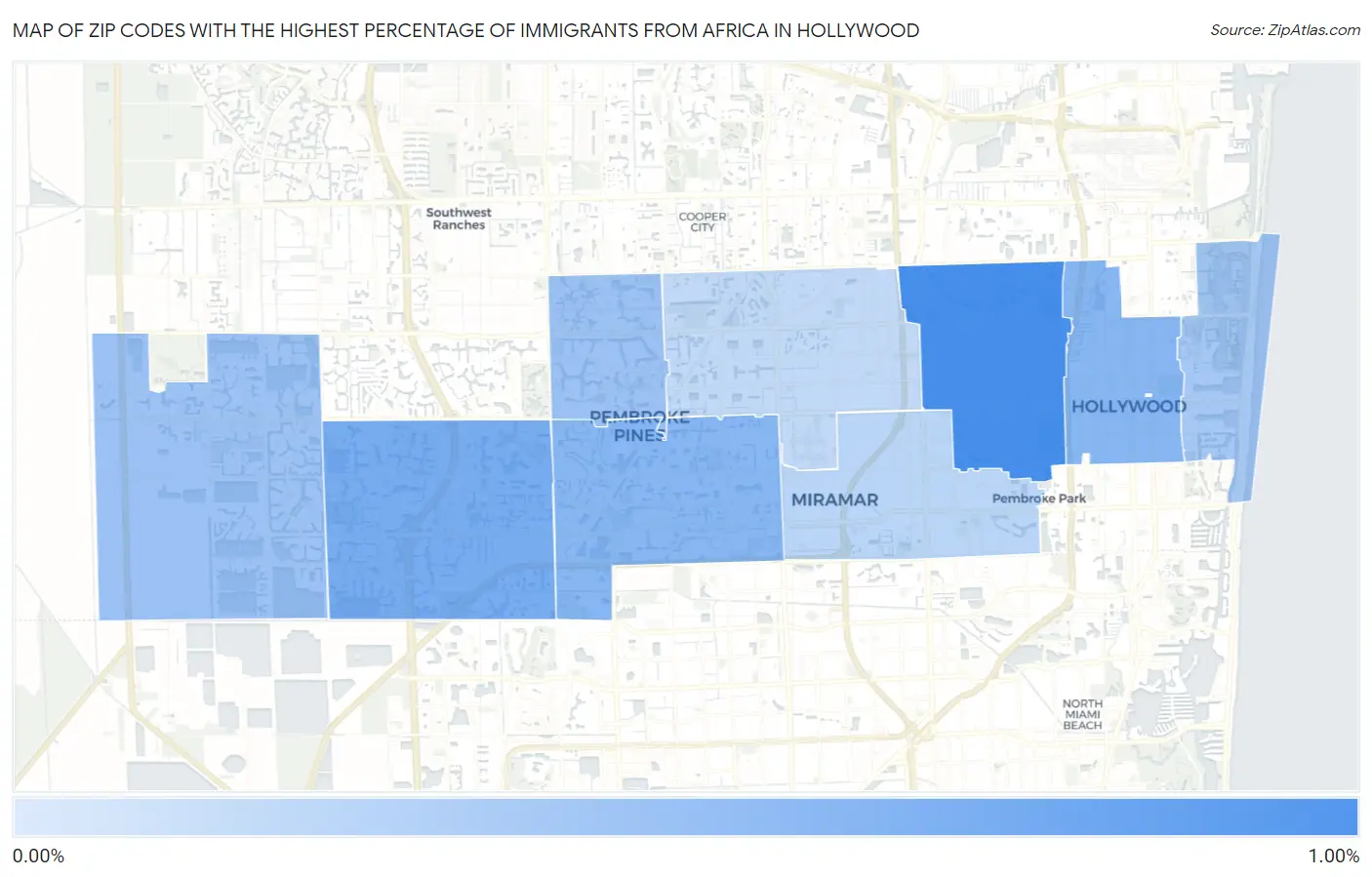Zip Codes with the Highest Percentage of Immigrants from Africa in Hollywood Map