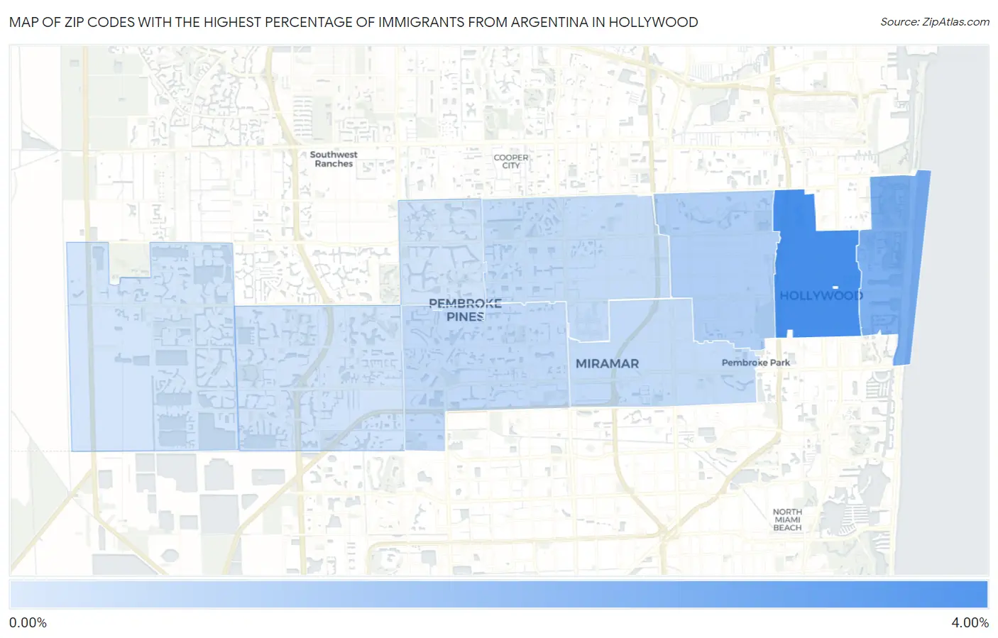 Zip Codes with the Highest Percentage of Immigrants from Argentina in Hollywood Map