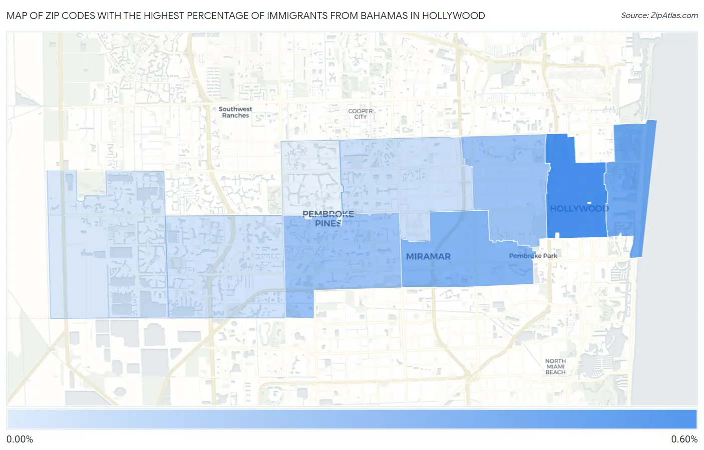 Zip Codes with the Highest Percentage of Immigrants from Bahamas in Hollywood Map