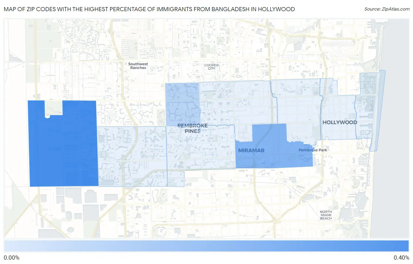 Zip Codes with the Highest Percentage of Immigrants from Bangladesh in Hollywood Map