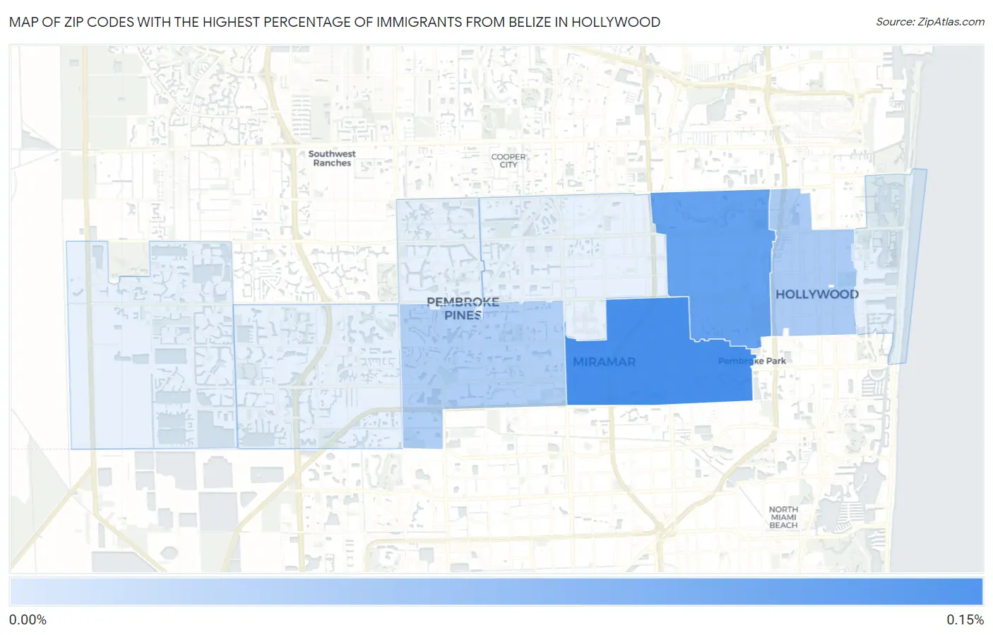 Zip Codes with the Highest Percentage of Immigrants from Belize in Hollywood Map