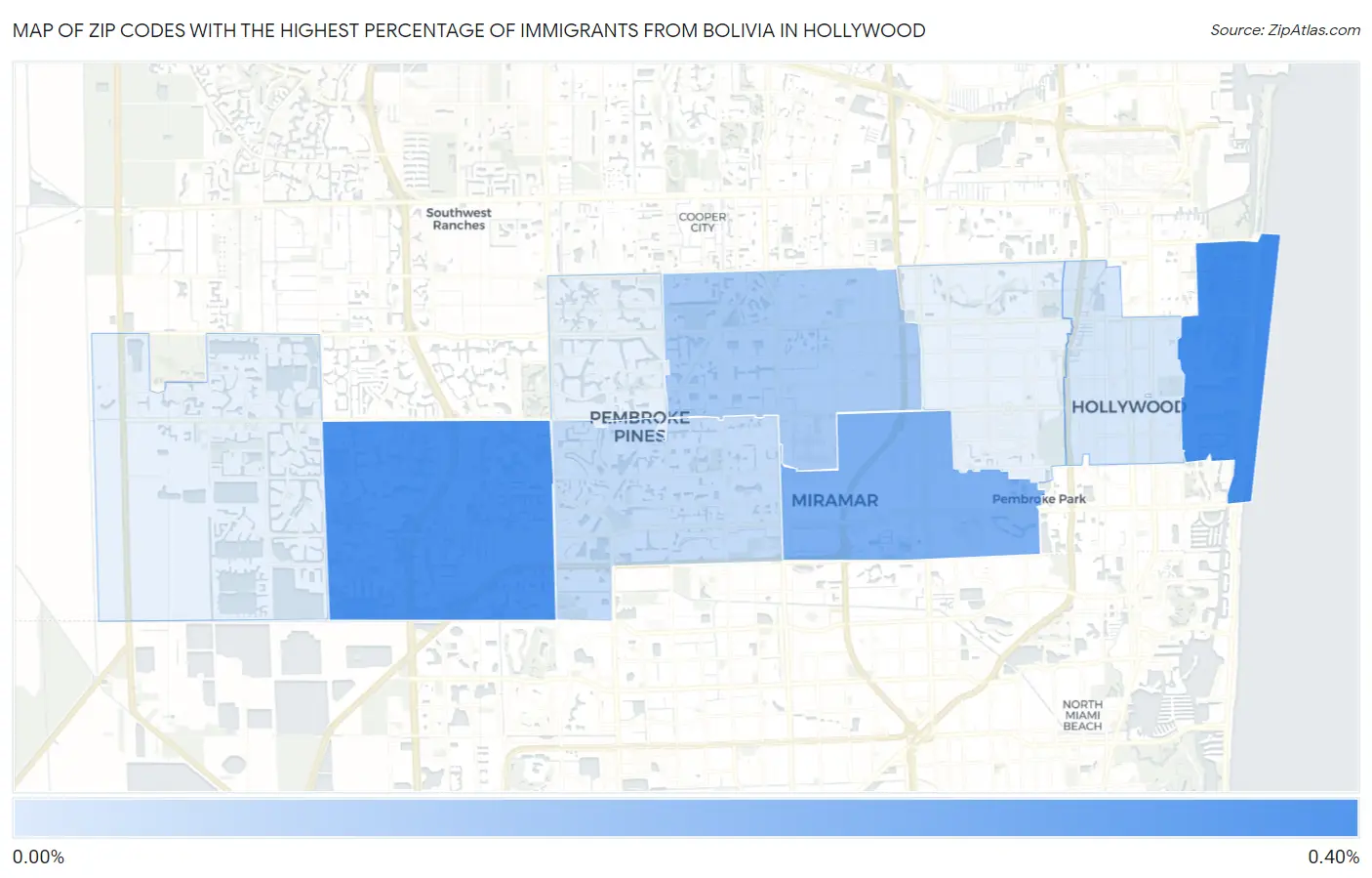 Zip Codes with the Highest Percentage of Immigrants from Bolivia in Hollywood Map