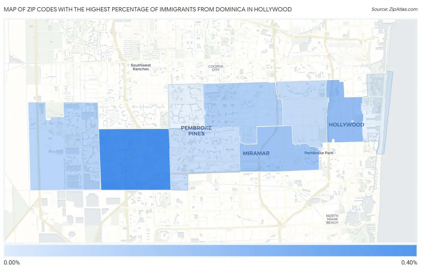 Zip Codes with the Highest Percentage of Immigrants from Dominica in Hollywood Map