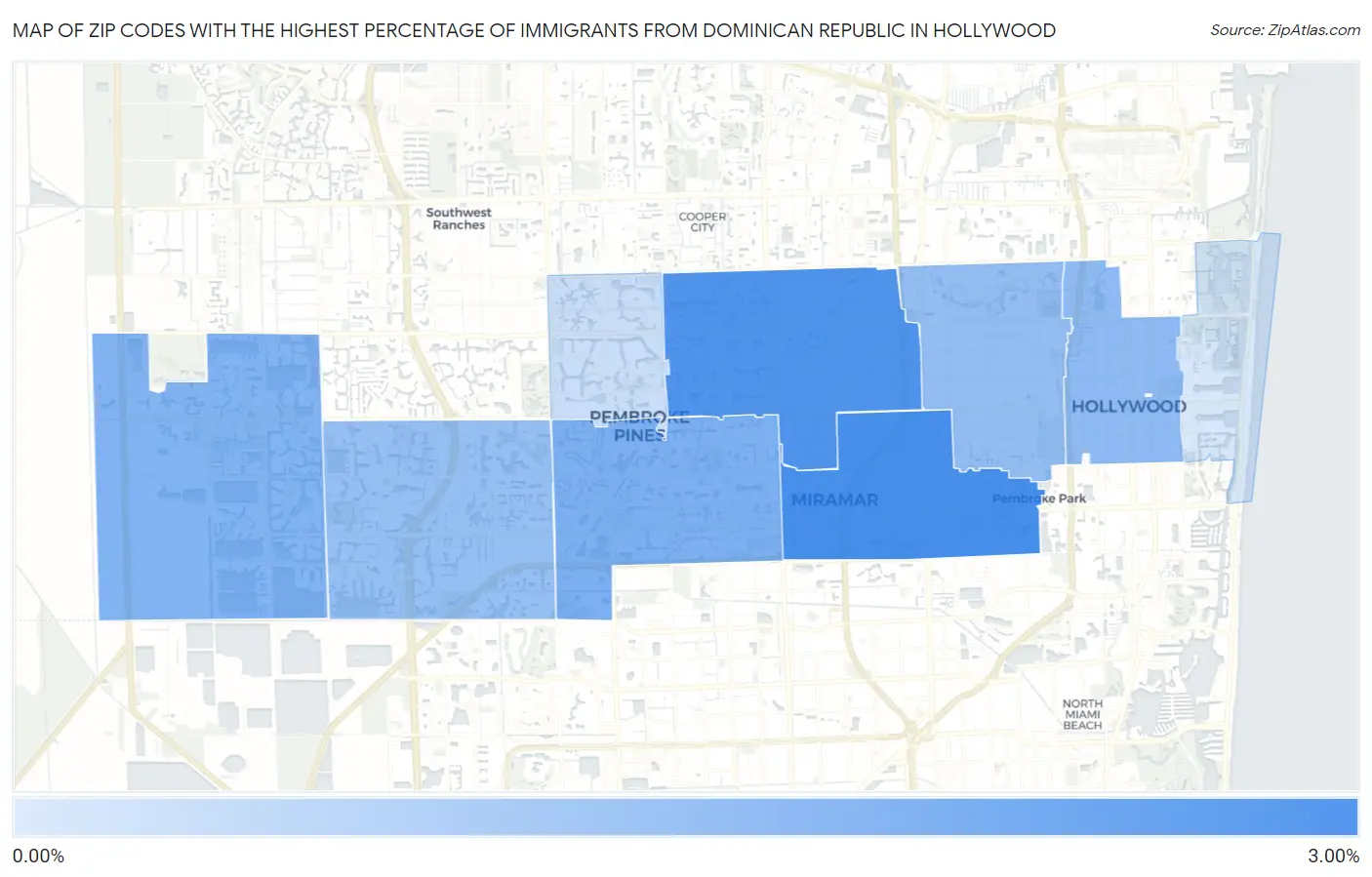 Zip Codes with the Highest Percentage of Immigrants from Dominican Republic in Hollywood Map
