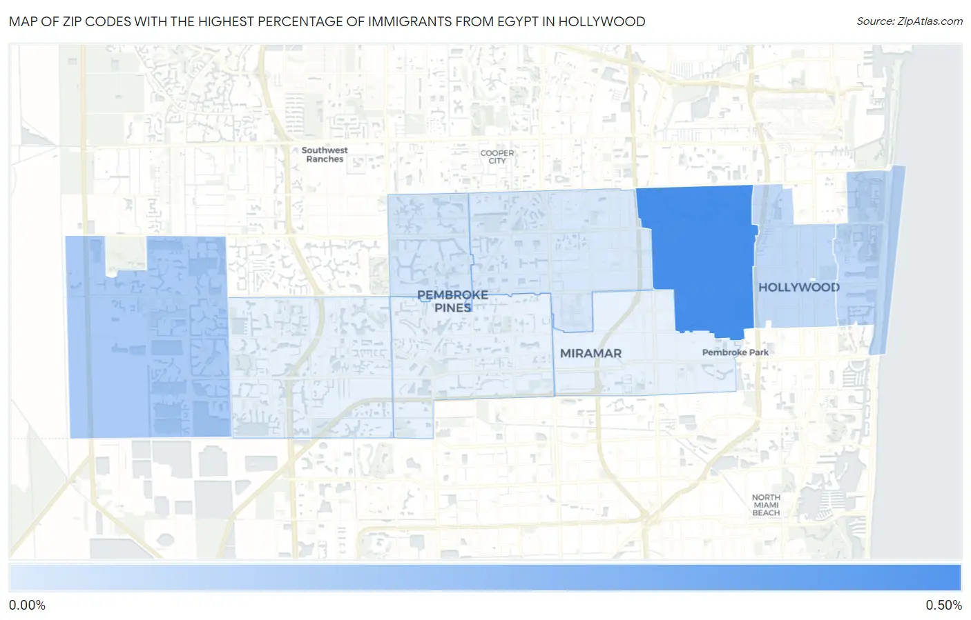 Zip Codes with the Highest Percentage of Immigrants from Egypt in Hollywood Map