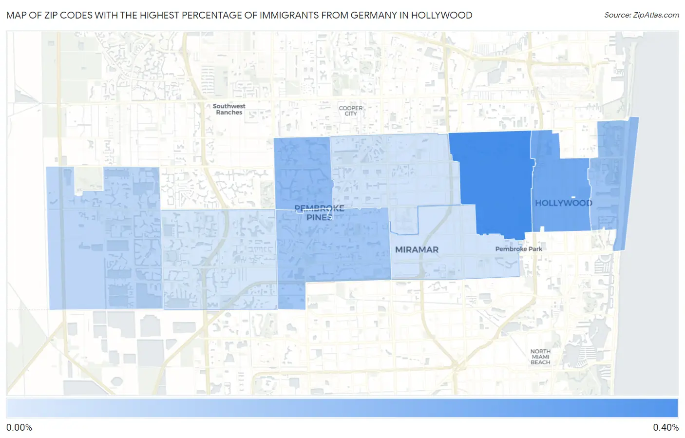 Zip Codes with the Highest Percentage of Immigrants from Germany in Hollywood Map