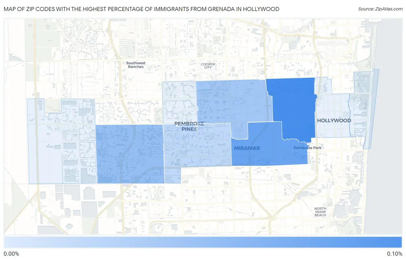 Zip Codes with the Highest Percentage of Immigrants from Grenada in Hollywood Map