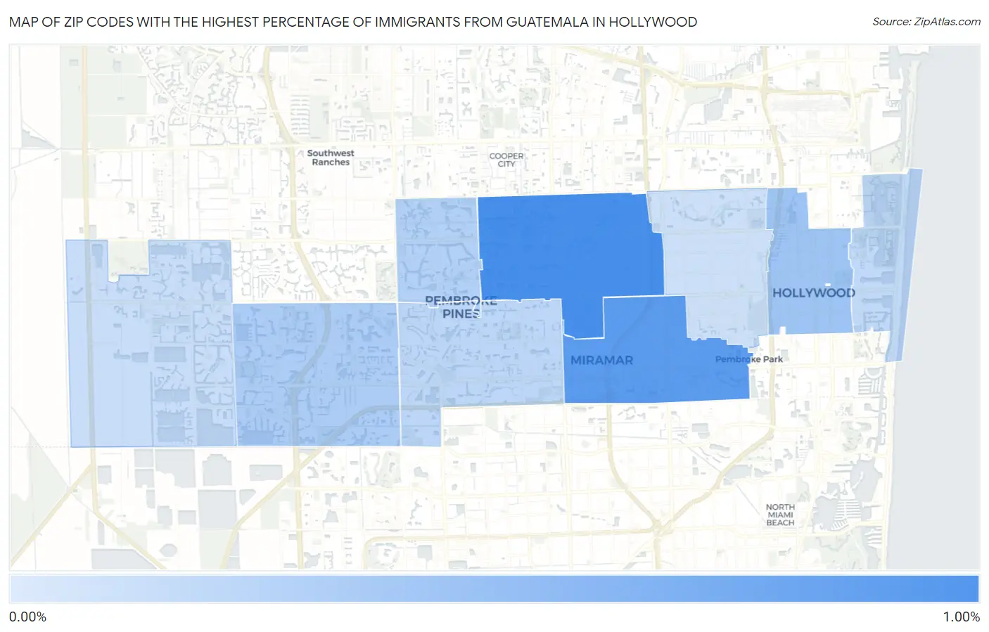 Zip Codes with the Highest Percentage of Immigrants from Guatemala in Hollywood Map
