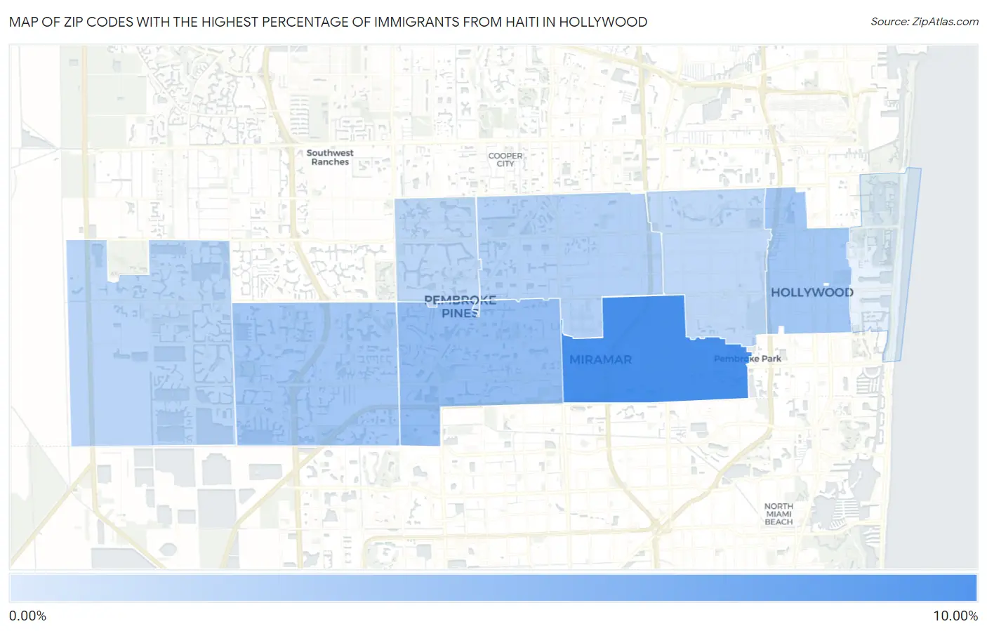 Zip Codes with the Highest Percentage of Immigrants from Haiti in Hollywood Map