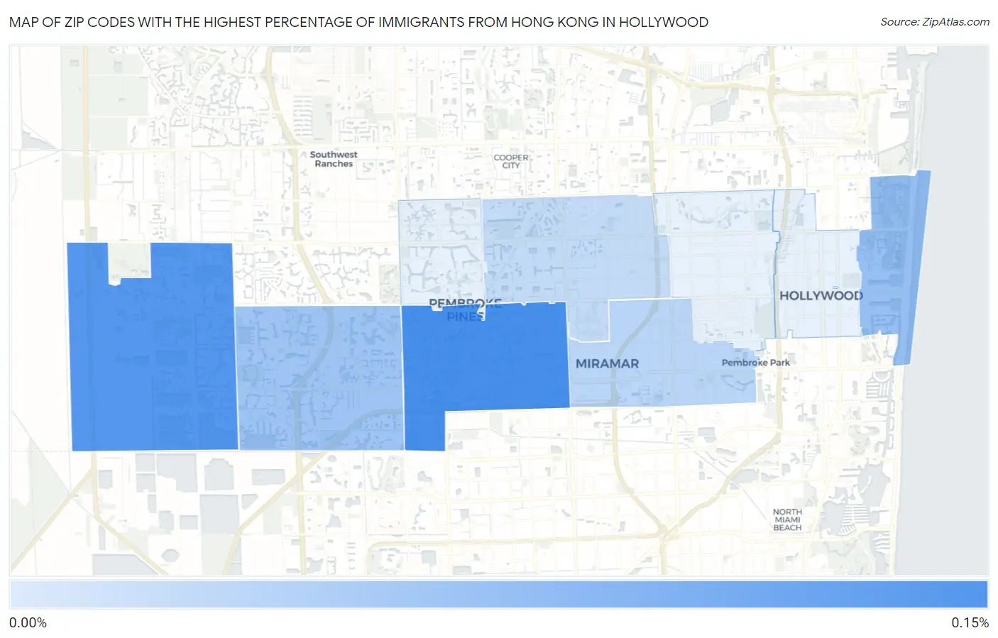 Zip Codes with the Highest Percentage of Immigrants from Hong Kong in Hollywood Map