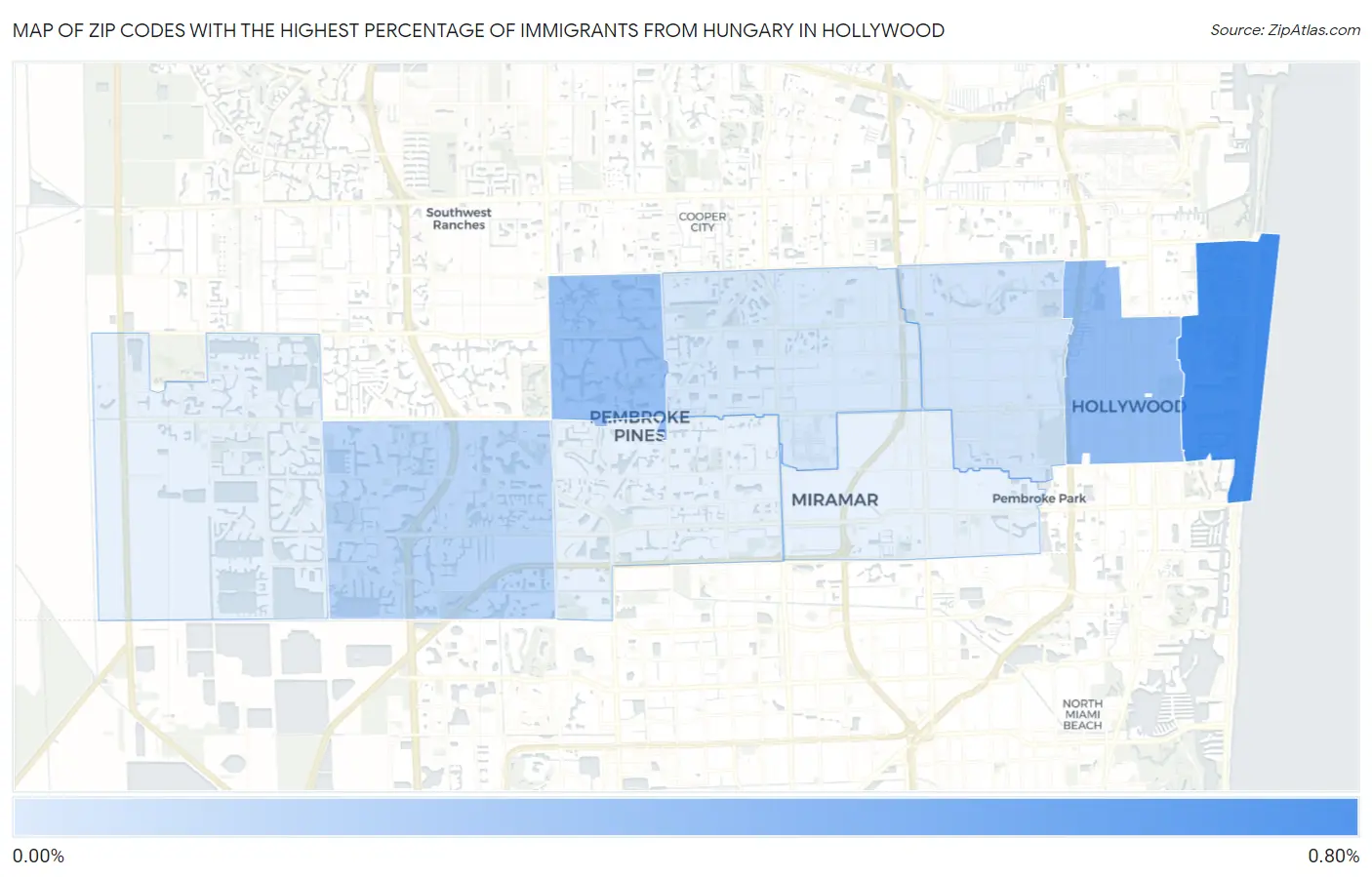 Zip Codes with the Highest Percentage of Immigrants from Hungary in Hollywood Map