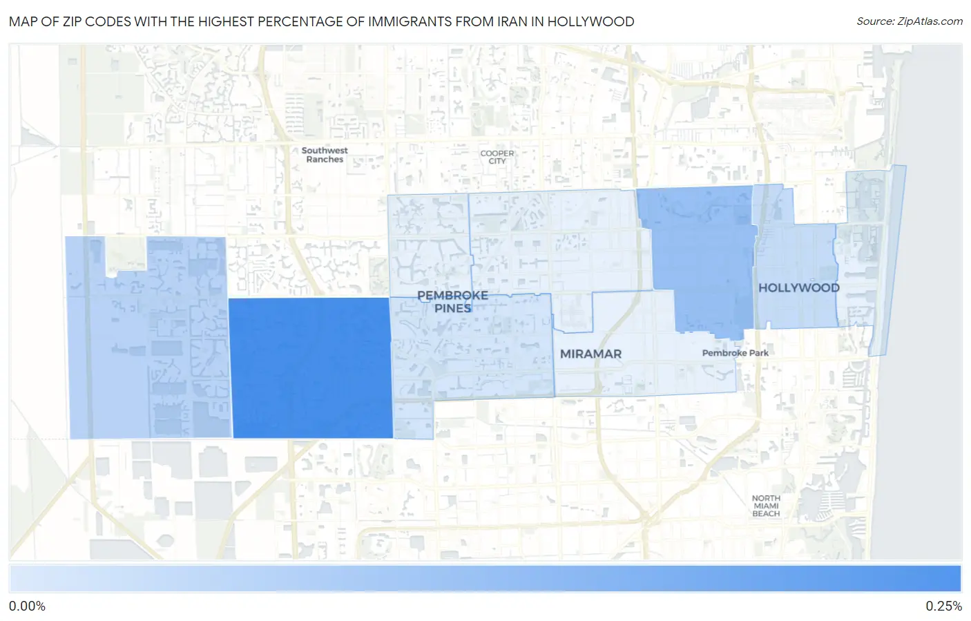Zip Codes with the Highest Percentage of Immigrants from Iran in Hollywood Map