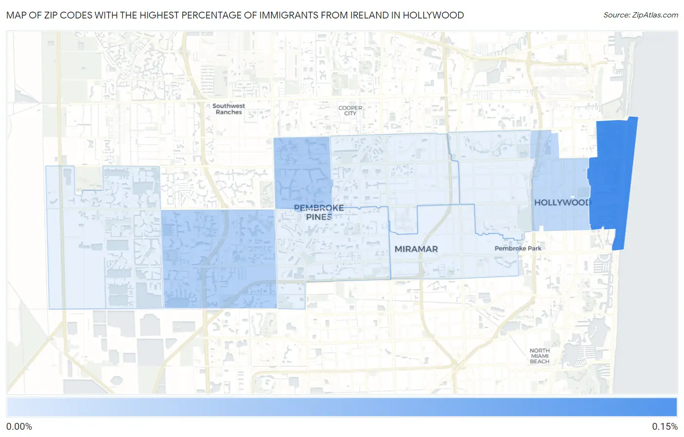 Zip Codes with the Highest Percentage of Immigrants from Ireland in Hollywood Map