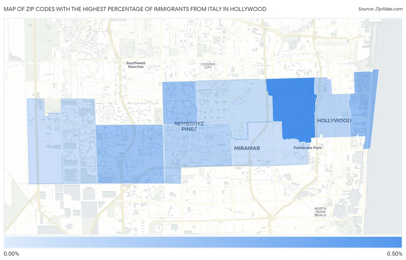 Zip Codes with the Highest Percentage of Immigrants from Italy in Hollywood Map