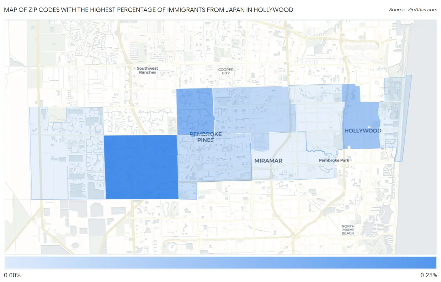 Zip Codes with the Highest Percentage of Immigrants from Japan in Hollywood Map
