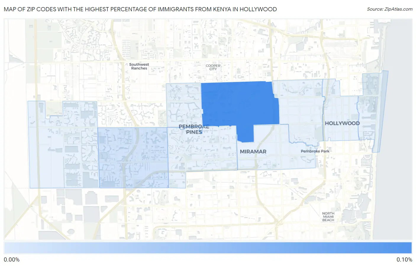 Zip Codes with the Highest Percentage of Immigrants from Kenya in Hollywood Map