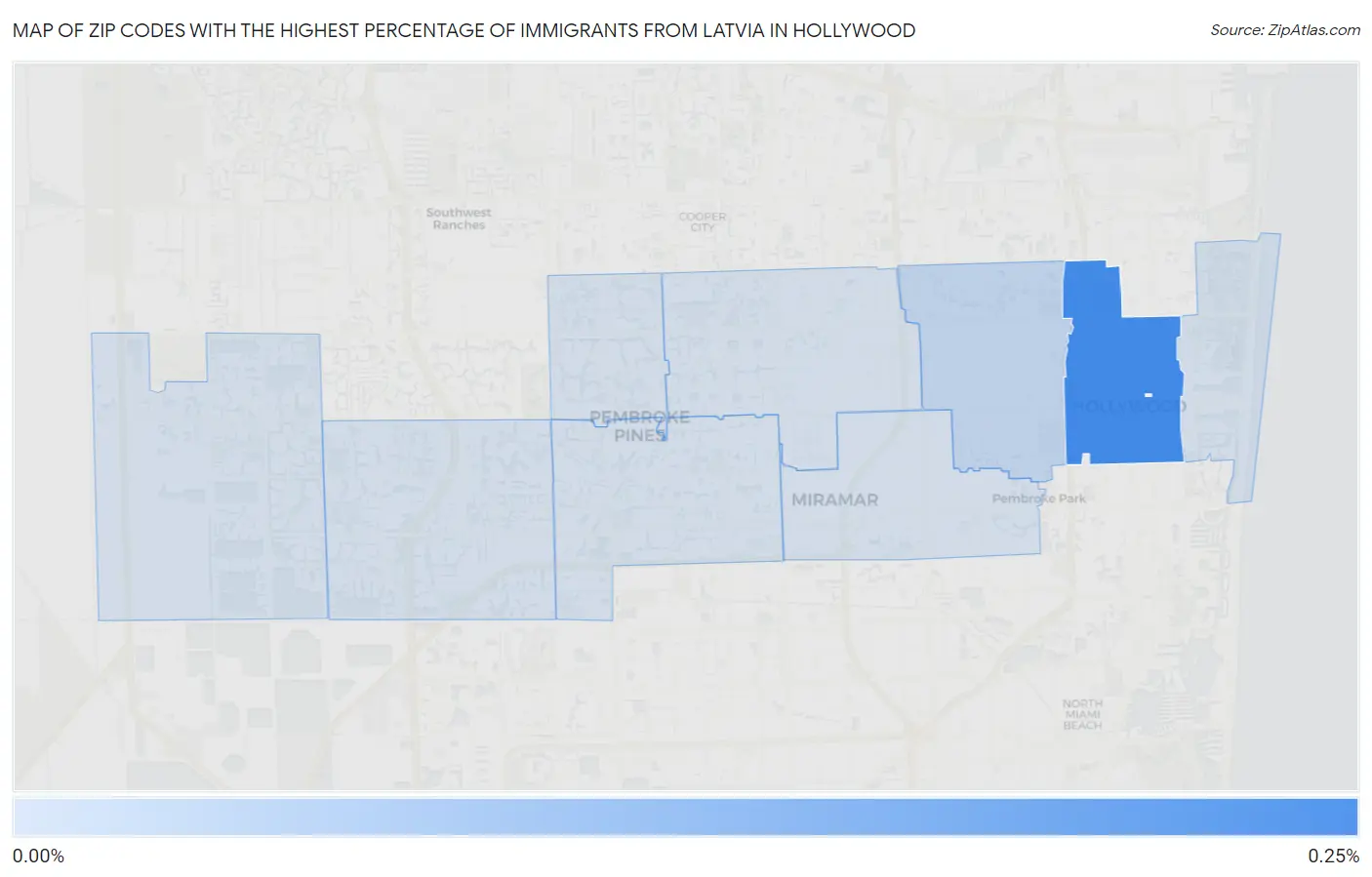 Zip Codes with the Highest Percentage of Immigrants from Latvia in Hollywood Map