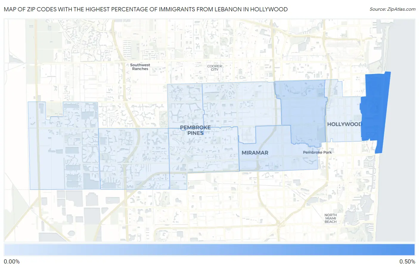 Zip Codes with the Highest Percentage of Immigrants from Lebanon in Hollywood Map