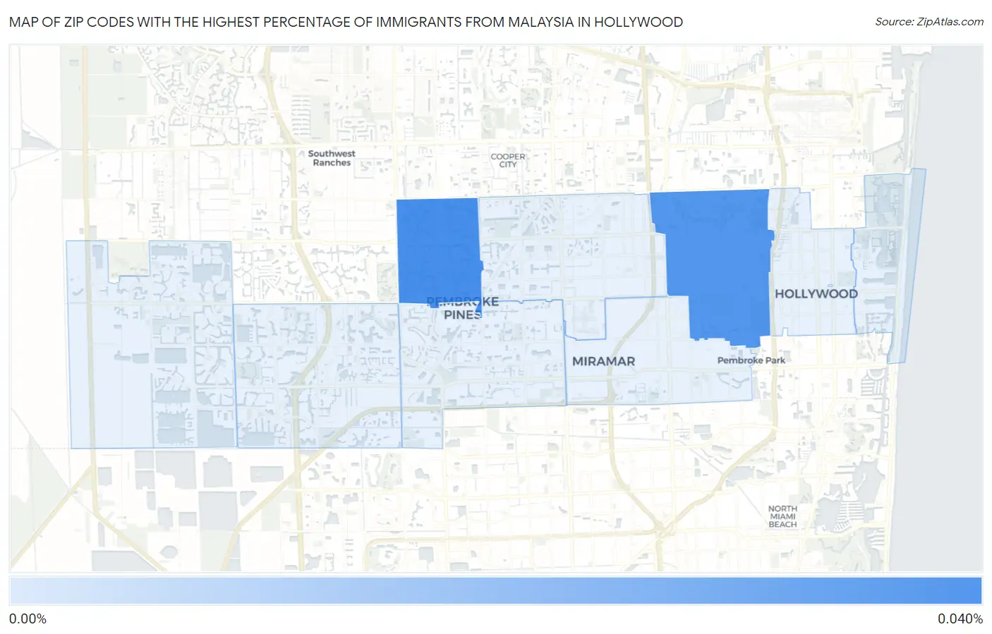 Zip Codes with the Highest Percentage of Immigrants from Malaysia in Hollywood Map