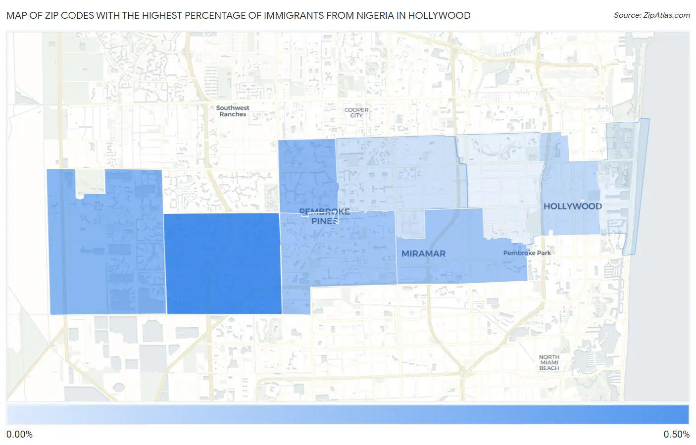 Zip Codes with the Highest Percentage of Immigrants from Nigeria in Hollywood Map