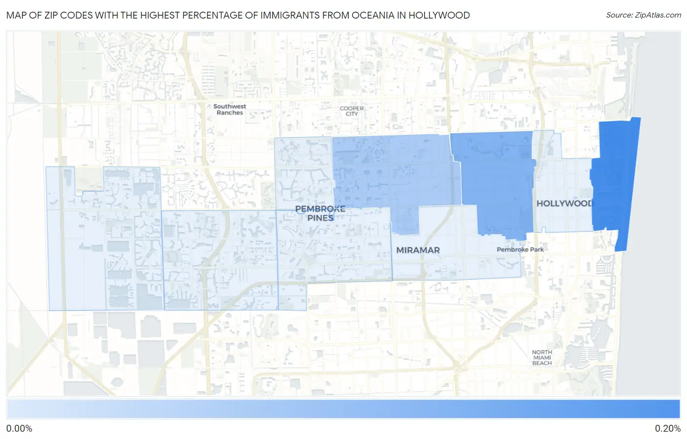 Zip Codes with the Highest Percentage of Immigrants from Oceania in Hollywood Map