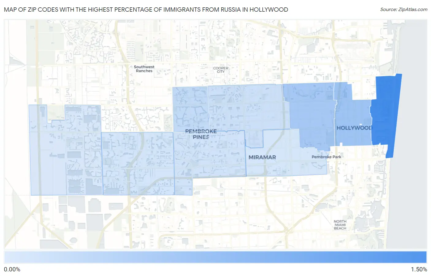 Zip Codes with the Highest Percentage of Immigrants from Russia in Hollywood Map