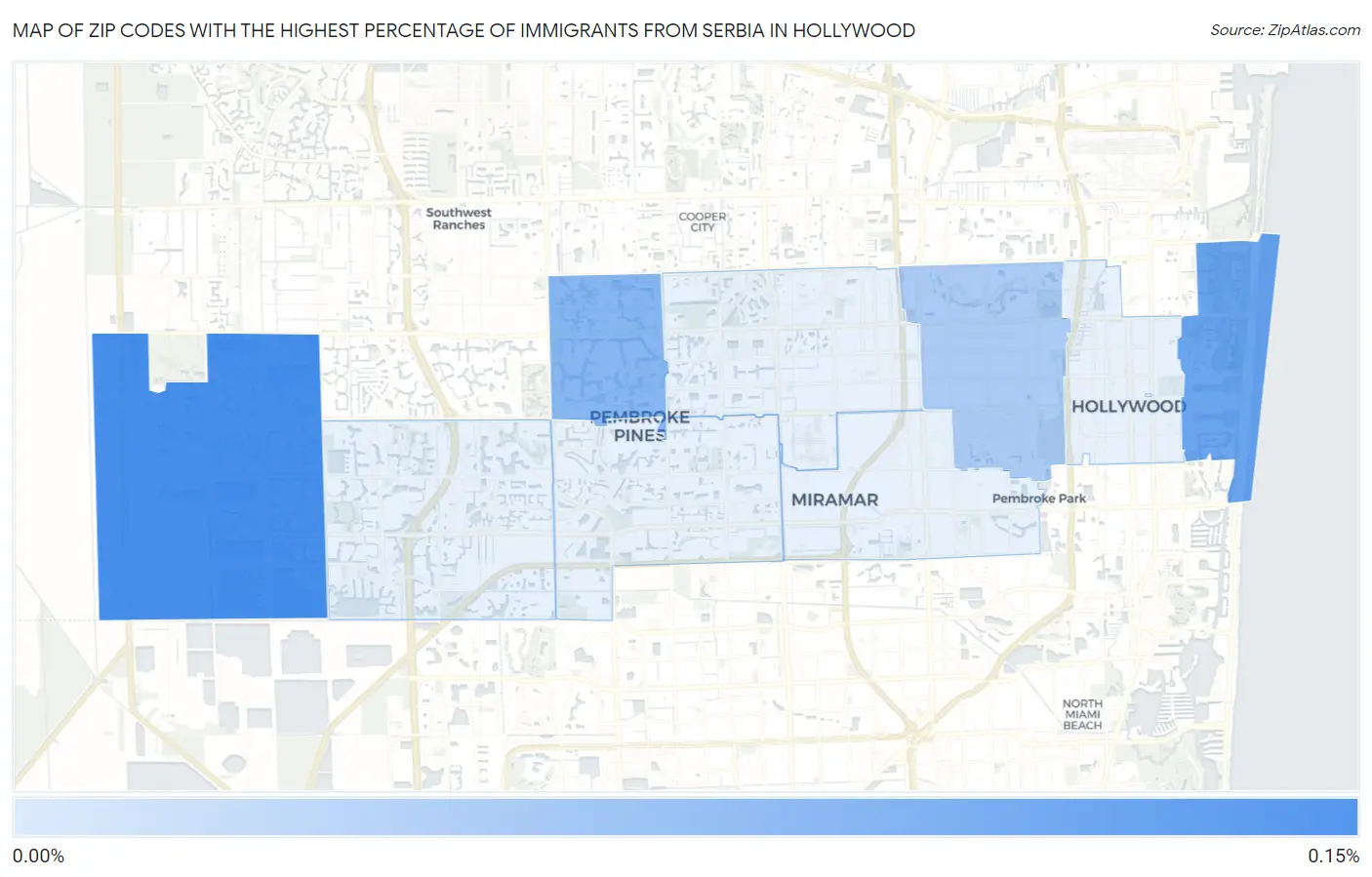 Zip Codes with the Highest Percentage of Immigrants from Serbia in Hollywood Map