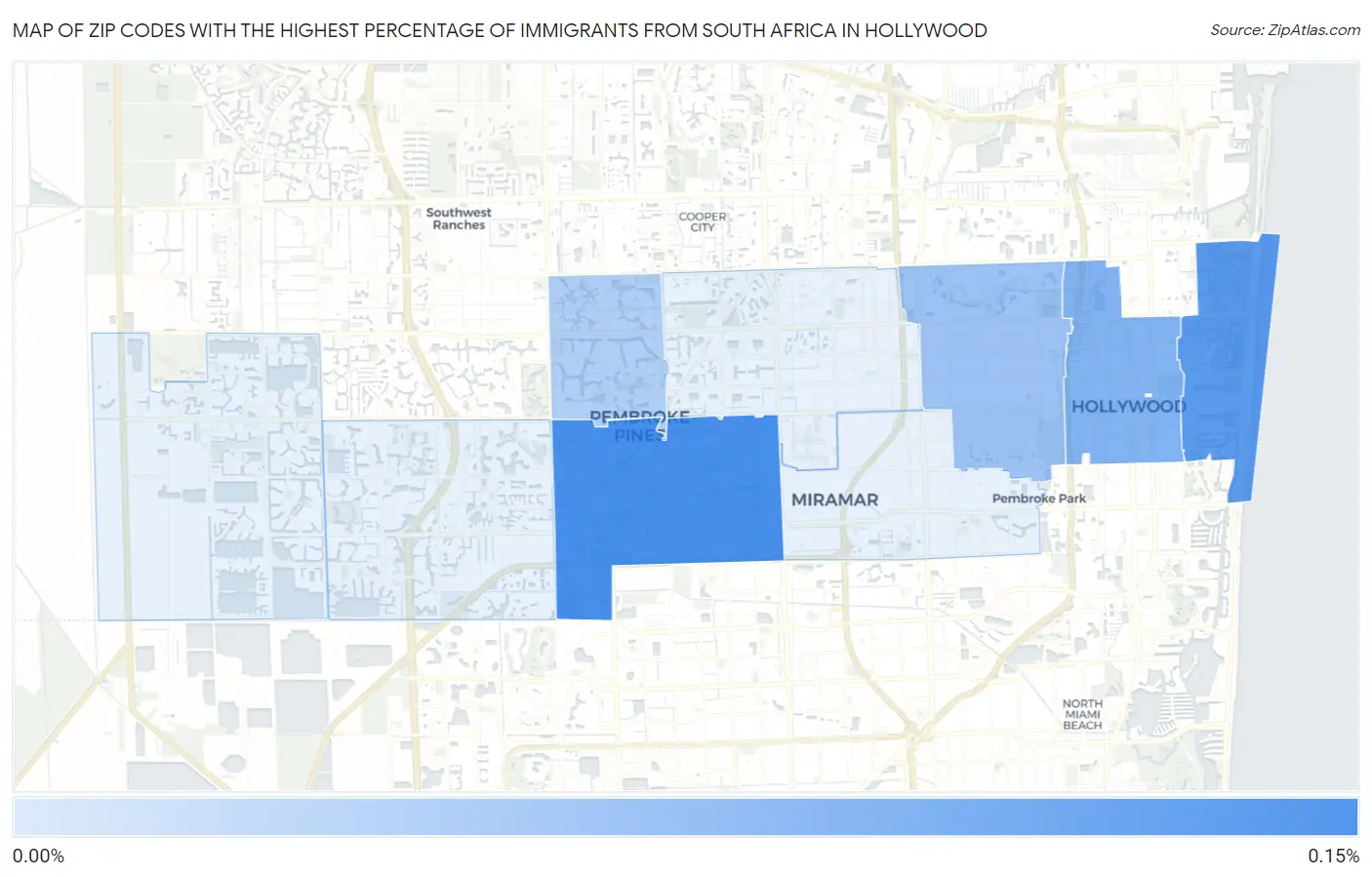 Zip Codes with the Highest Percentage of Immigrants from South Africa in Hollywood Map