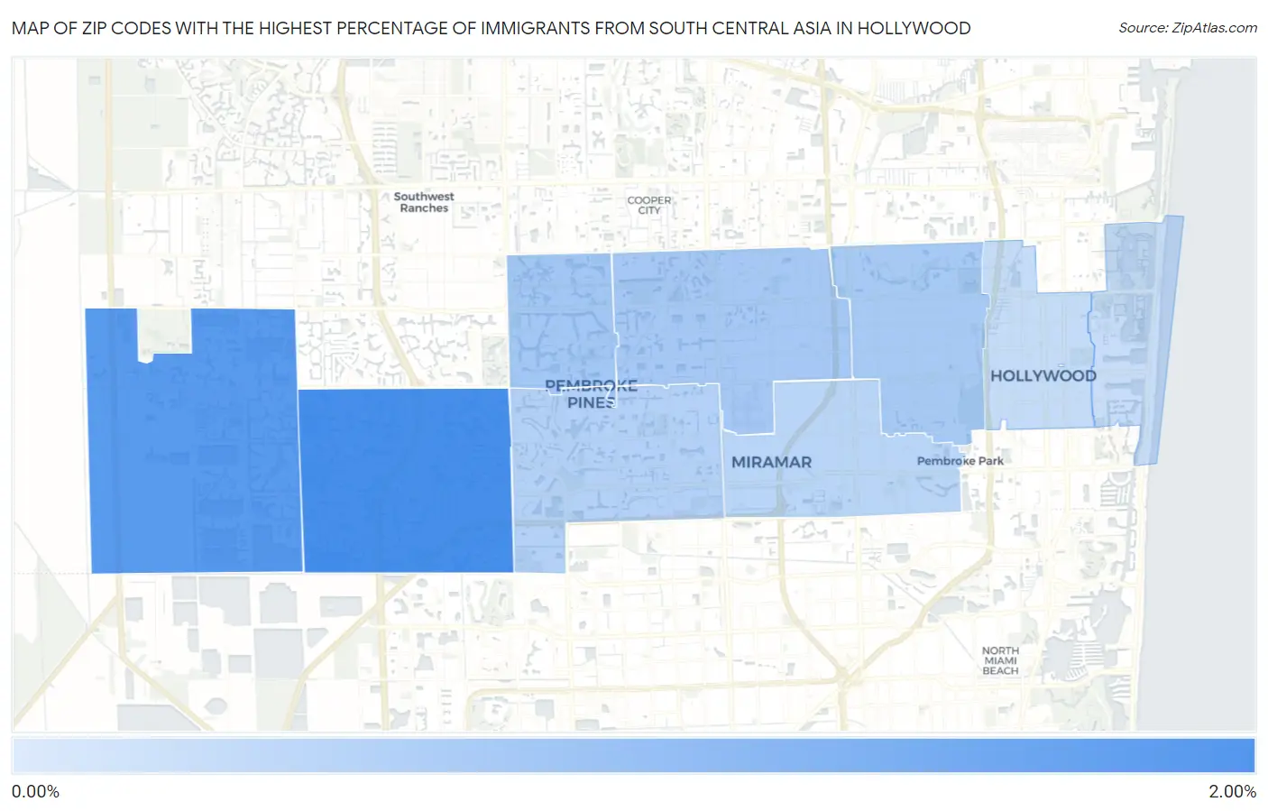 Zip Codes with the Highest Percentage of Immigrants from South Central Asia in Hollywood Map