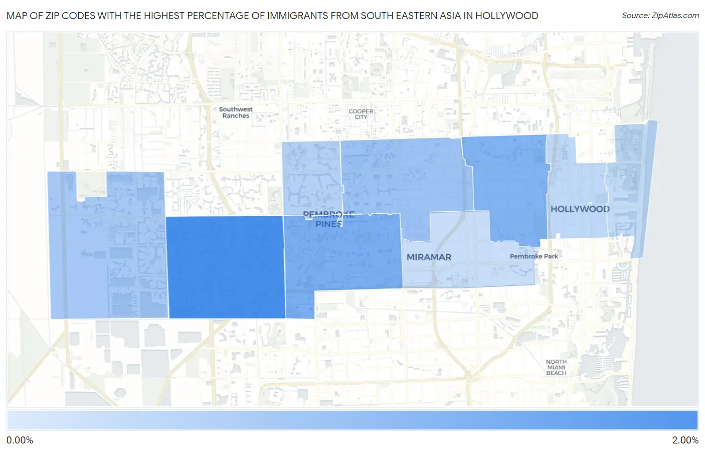 Zip Codes with the Highest Percentage of Immigrants from South Eastern Asia in Hollywood Map