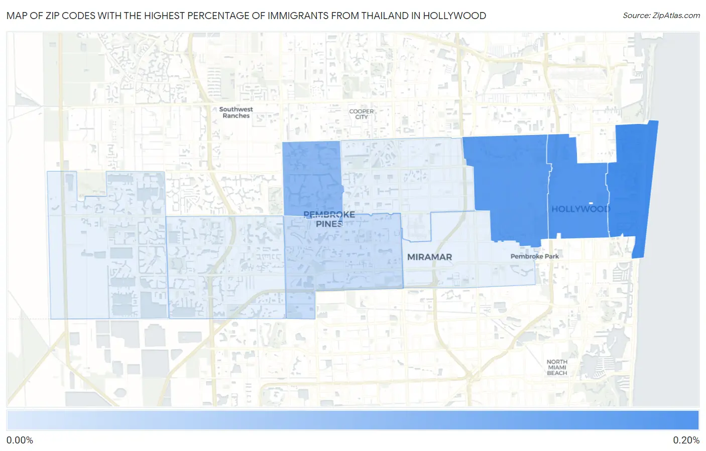 Zip Codes with the Highest Percentage of Immigrants from Thailand in Hollywood Map