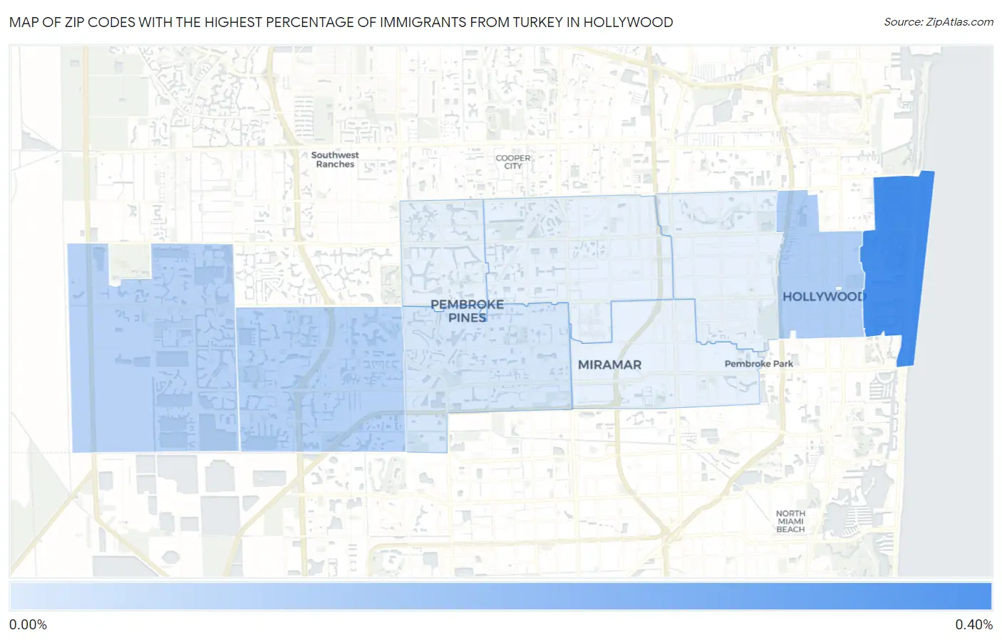 Zip Codes with the Highest Percentage of Immigrants from Turkey in Hollywood Map