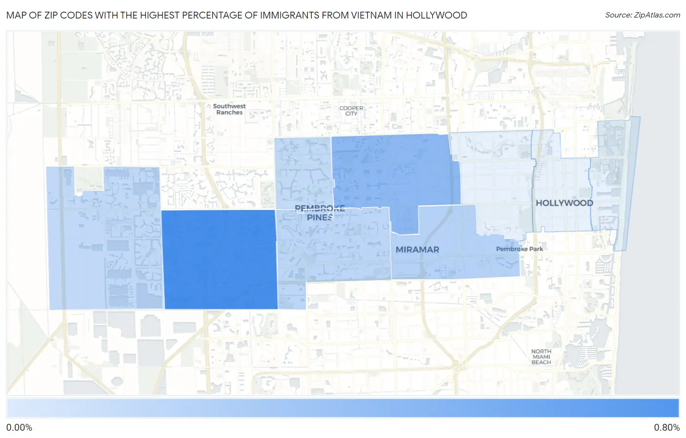 Zip Codes with the Highest Percentage of Immigrants from Vietnam in Hollywood Map