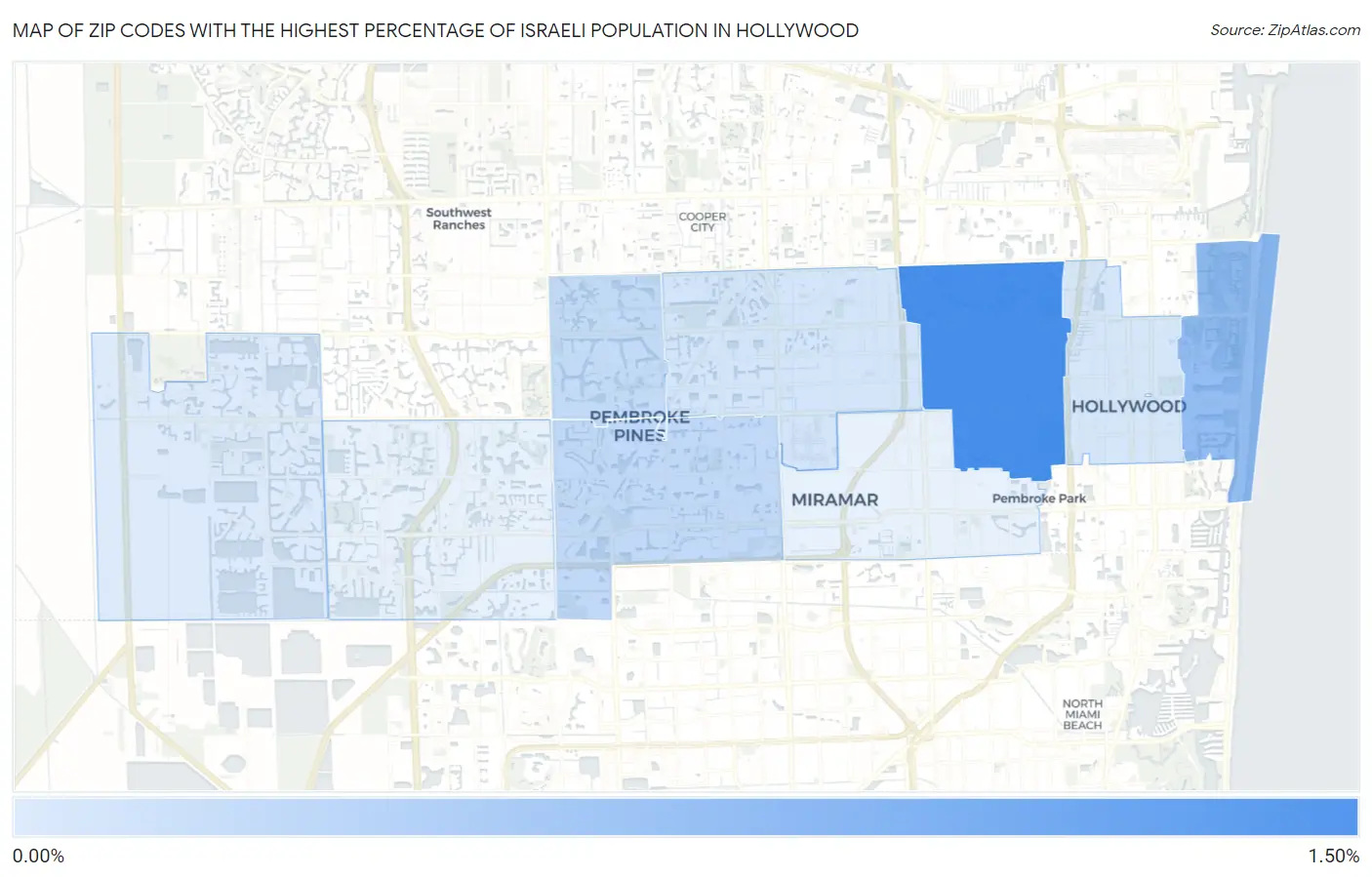 Zip Codes with the Highest Percentage of Israeli Population in Hollywood Map