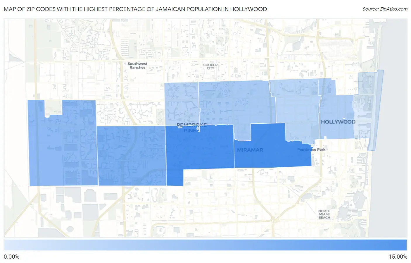 Zip Codes with the Highest Percentage of Jamaican Population in Hollywood Map