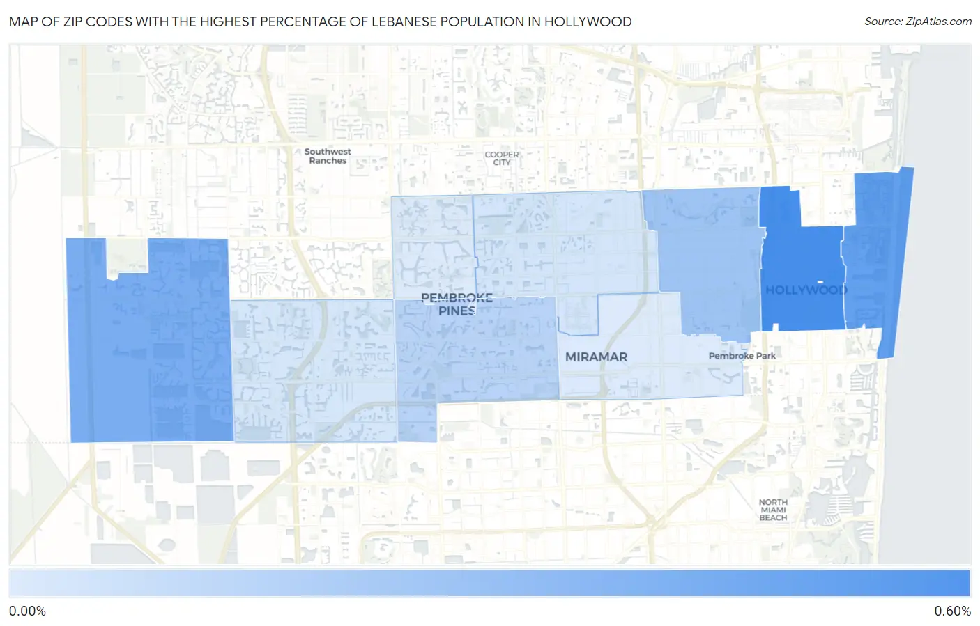Zip Codes with the Highest Percentage of Lebanese Population in Hollywood Map
