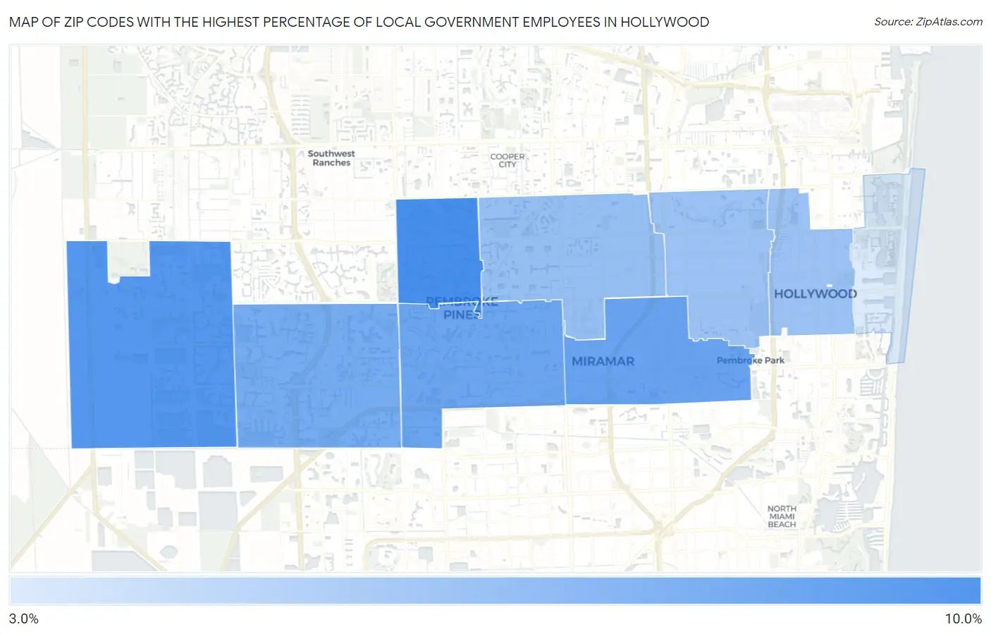 Zip Codes with the Highest Percentage of Local Government Employees in Hollywood Map