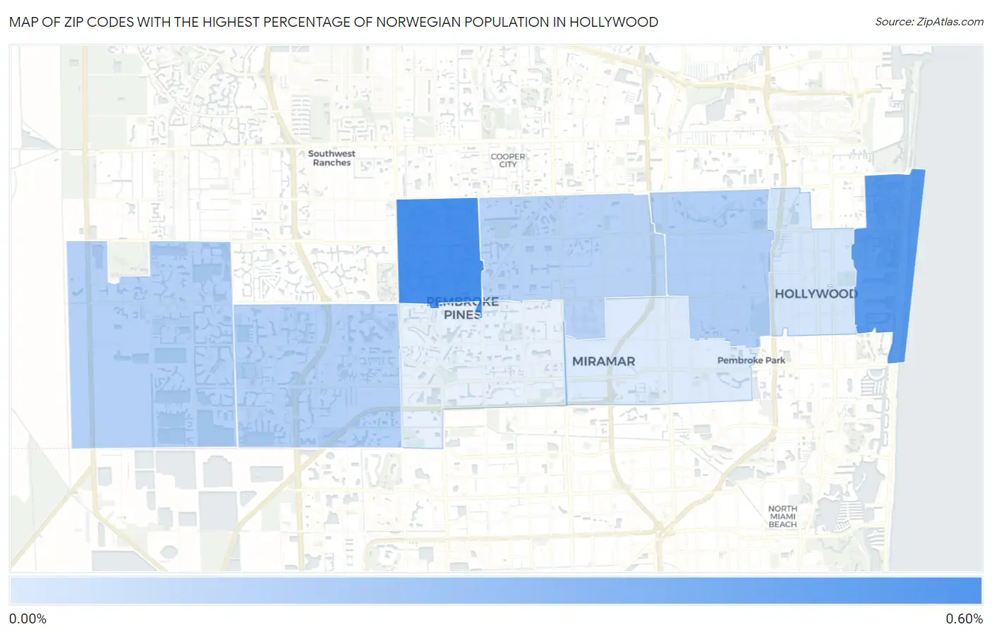Zip Codes with the Highest Percentage of Norwegian Population in Hollywood Map