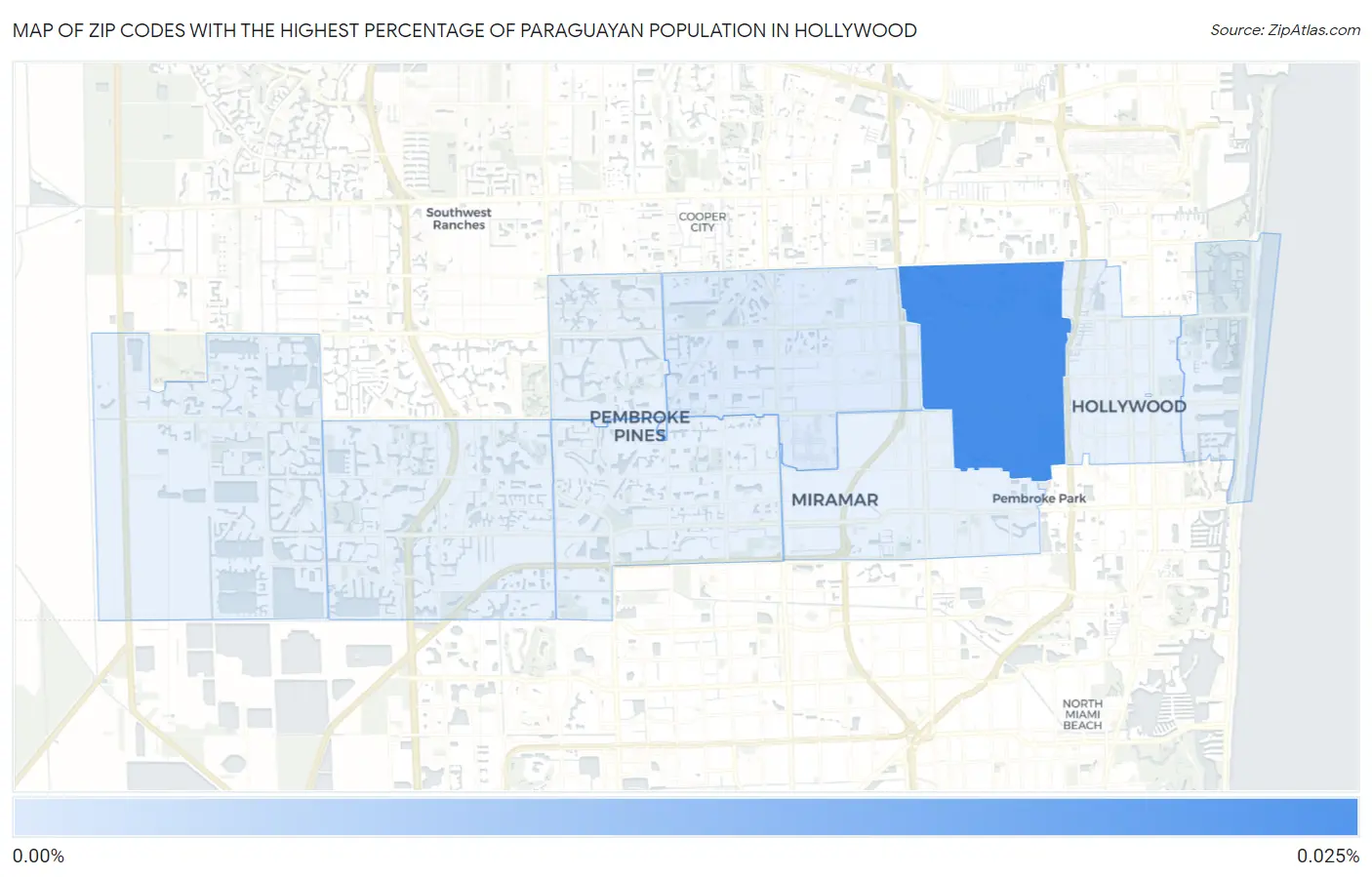Zip Codes with the Highest Percentage of Paraguayan Population in Hollywood Map