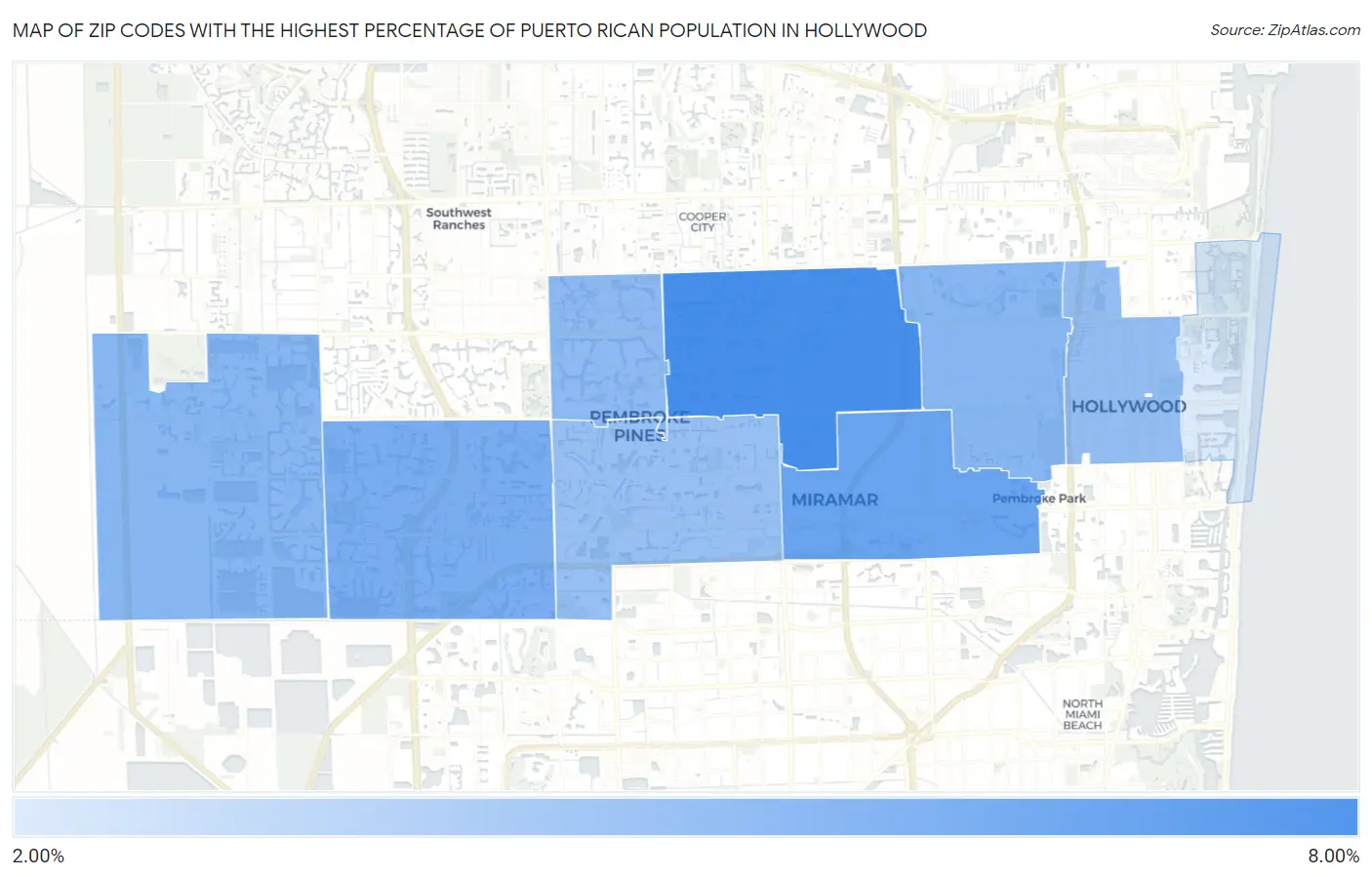 Zip Codes with the Highest Percentage of Puerto Rican Population in Hollywood Map