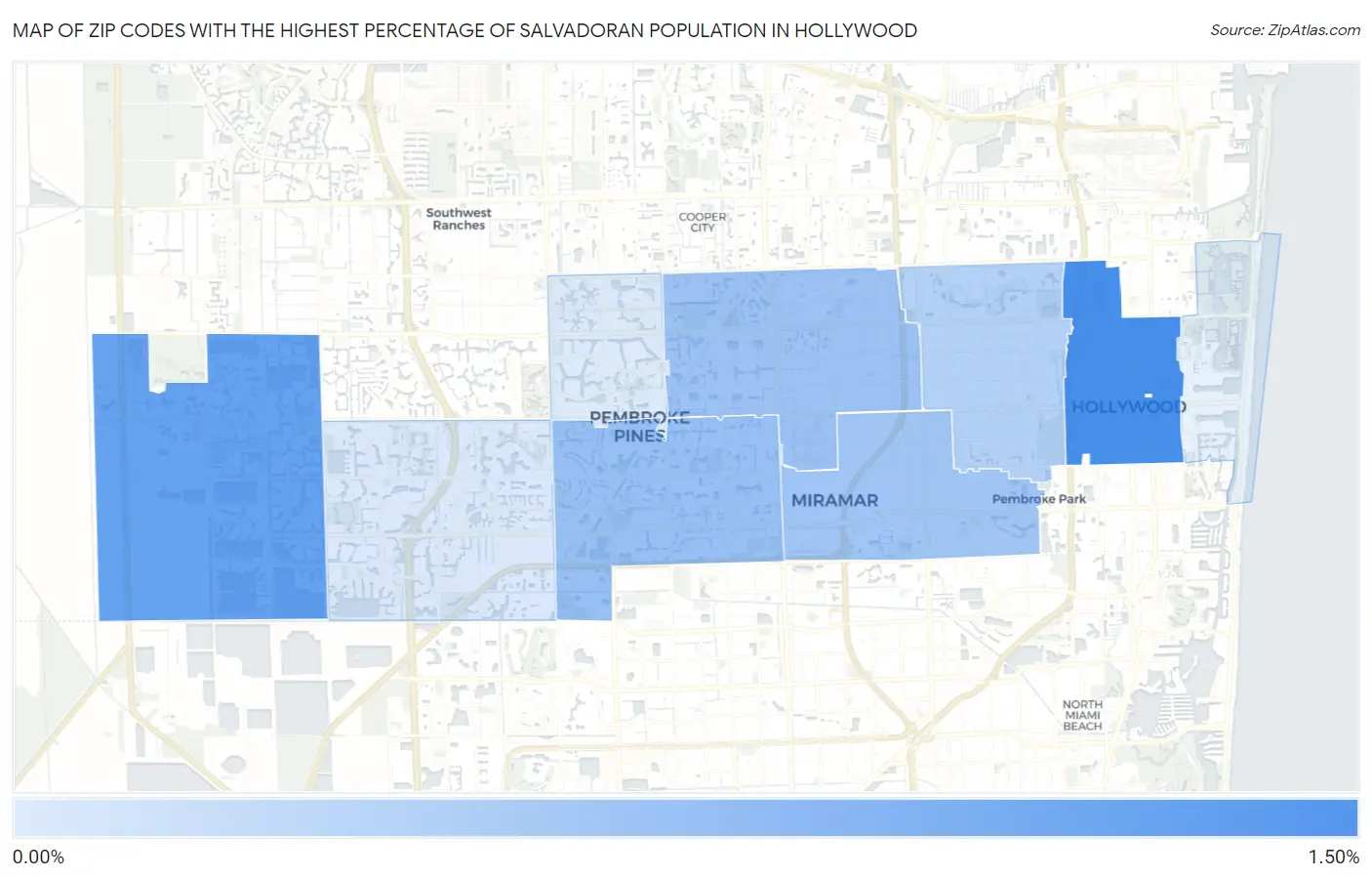 Zip Codes with the Highest Percentage of Salvadoran Population in Hollywood Map