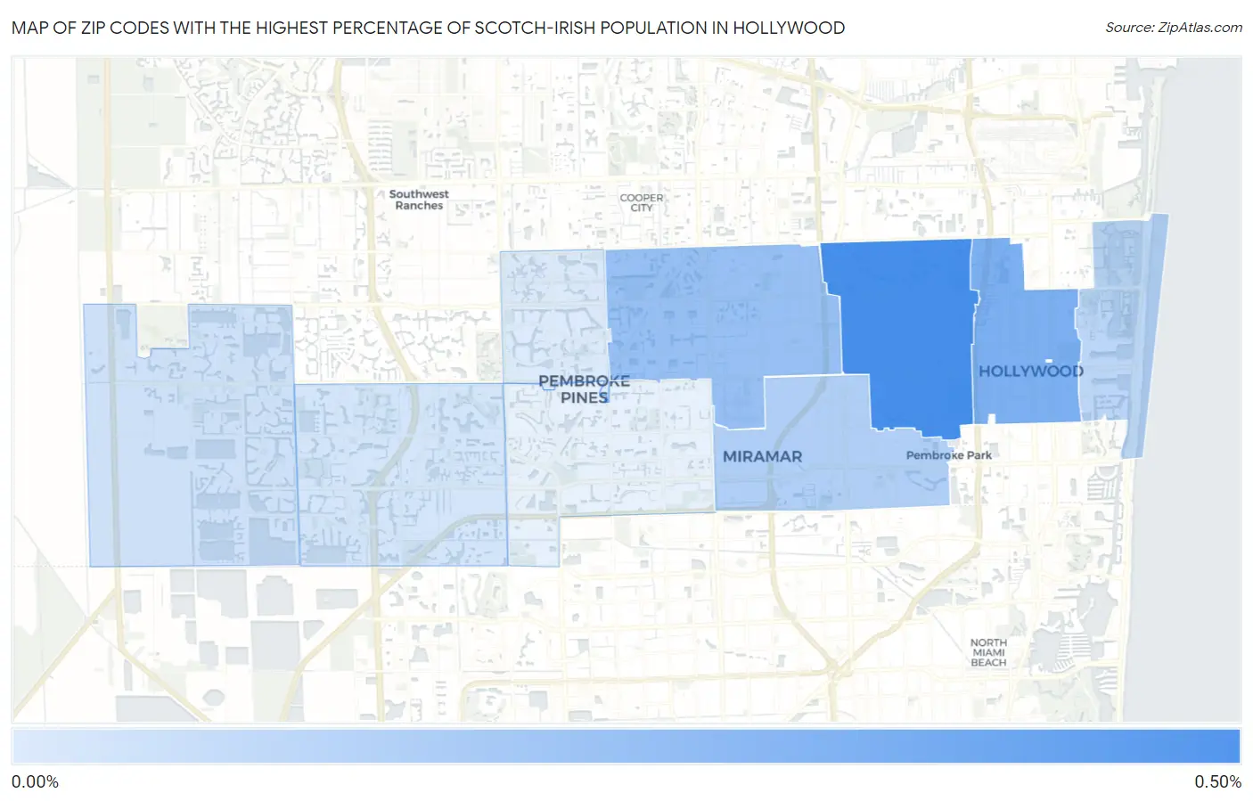 Zip Codes with the Highest Percentage of Scotch-Irish Population in Hollywood Map