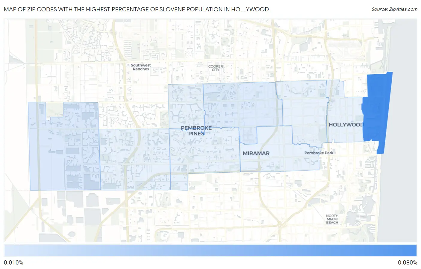 Zip Codes with the Highest Percentage of Slovene Population in Hollywood Map