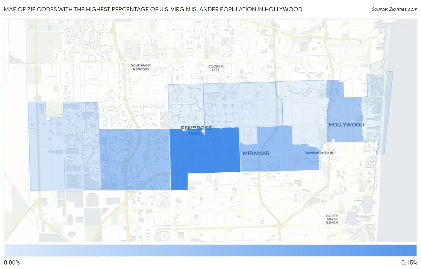 Zip Codes with the Highest Percentage of U.S. Virgin Islander Population in Hollywood Map