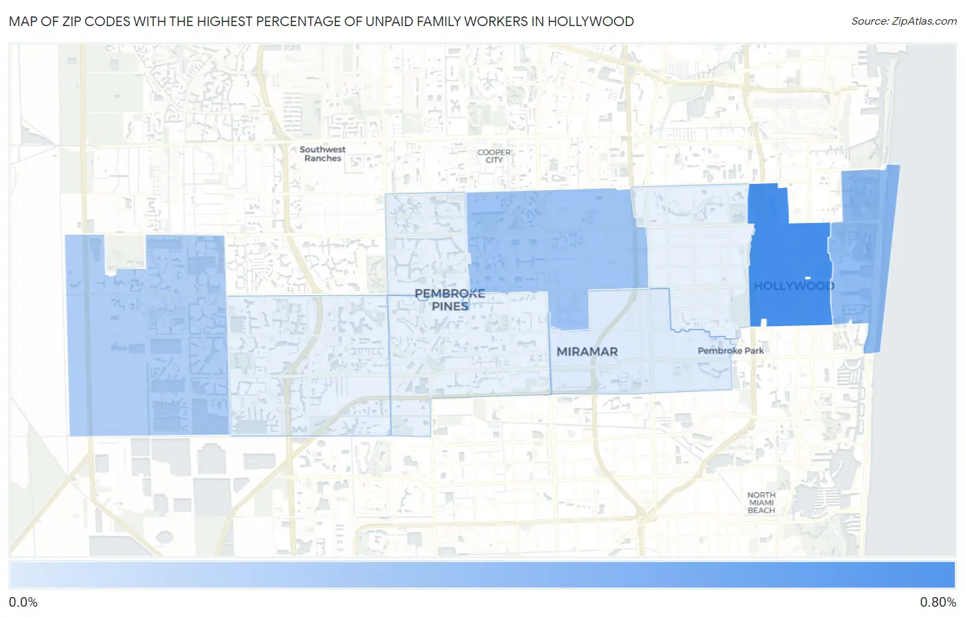 Zip Codes with the Highest Percentage of Unpaid Family Workers in Hollywood Map
