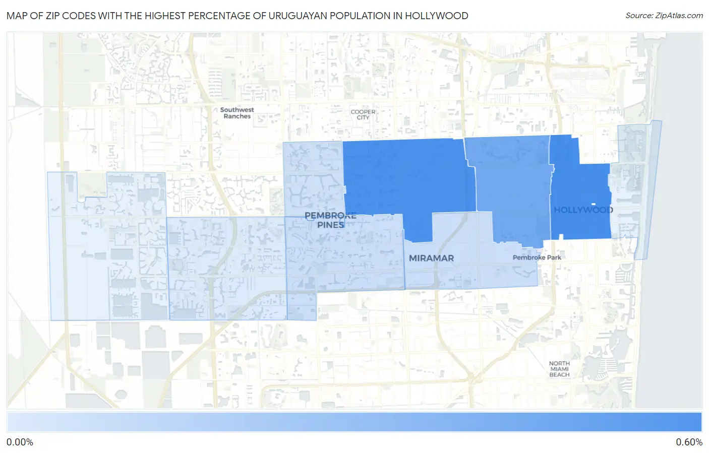 Zip Codes with the Highest Percentage of Uruguayan Population in Hollywood Map